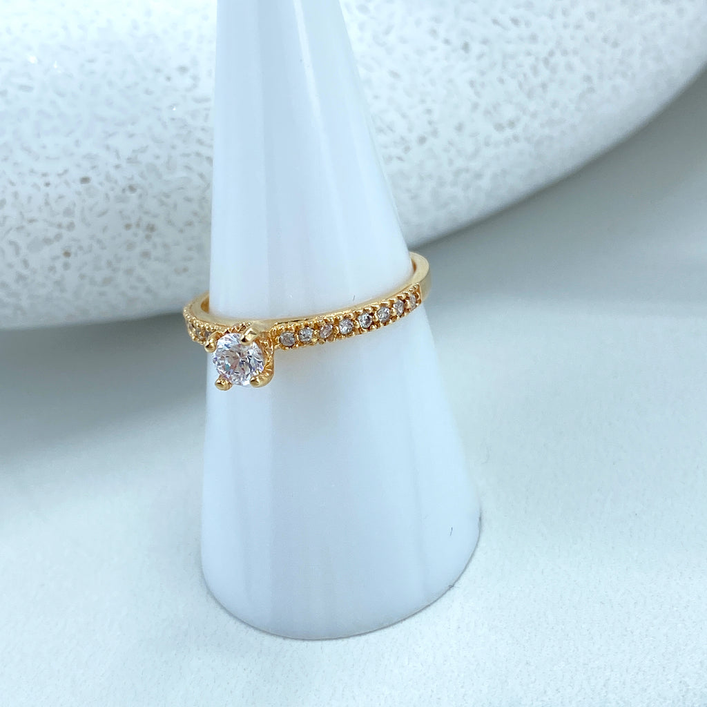 14k Solid Gold Solitaire Ring featuring Cubic Zirconia, 14k Solid Gold Wedding Engagement Solitaire Ring