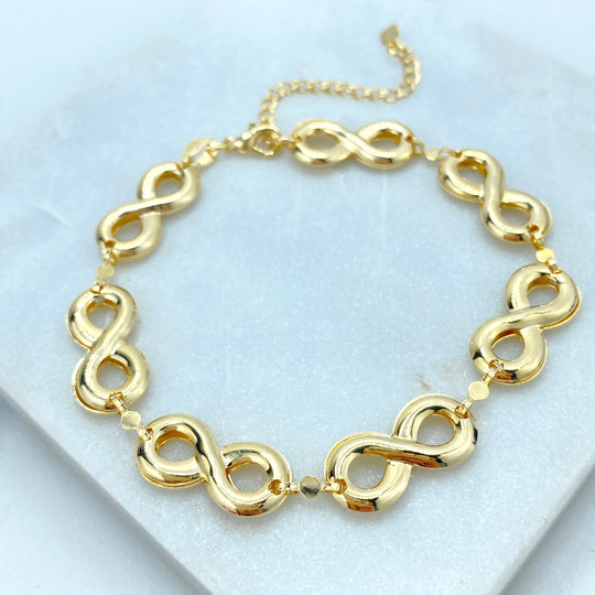 18k Gold Filled Linked Puffed Infinity Symbol (that move) Bracelet, Infinity Bracelet