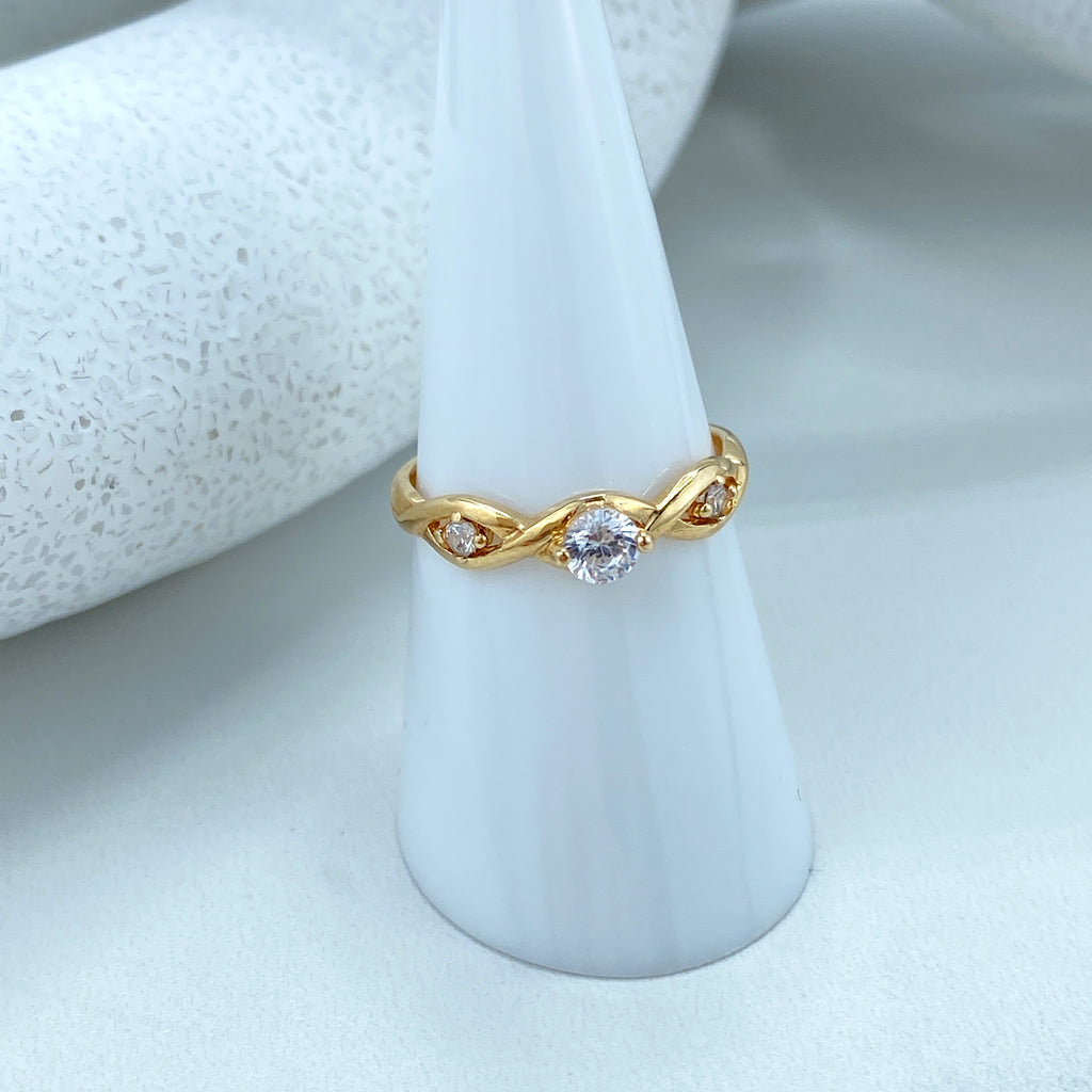 14k Solid Gold Solitaire Ring featuring CZ, 14K Solid Gold Twisted Style with Zirconia Ring