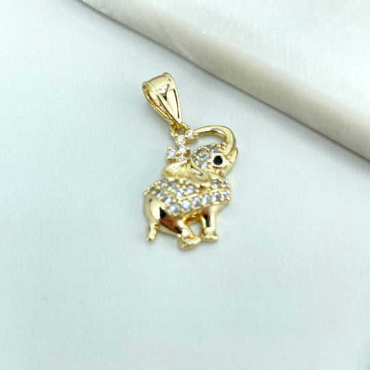 18k Gold Filled Clear & Black Micro CZ Elephant Splashing Water Charm