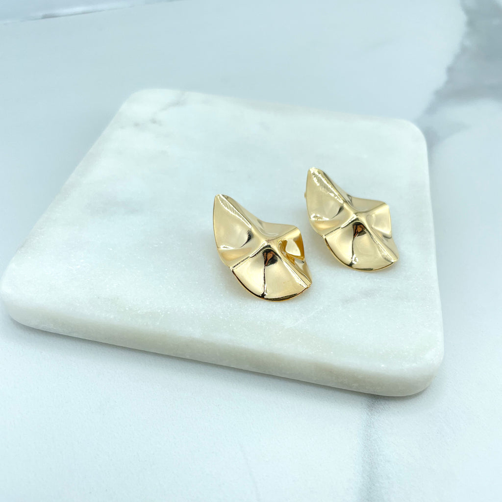 18k Gold Filled Triangle Double Hammered Coin Disc Stud Earrings, Geometric Earrings