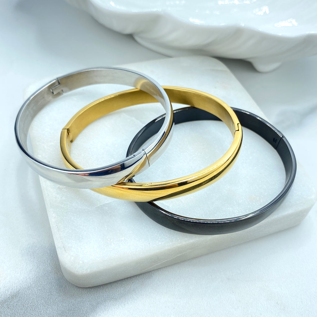 Stainless Steel Silver, Gold or Black Round Cuff Bangle Bracelet, Open Bangles Bracelet, DIY Bangle Gift, Unisex Bracelet