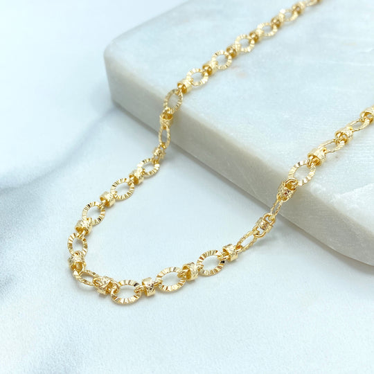 18k Gold Filled Textured Oval and Connector Chain, 18 Inches Long, 5mm Speciality Chain, Linked Oval Chain with Connector