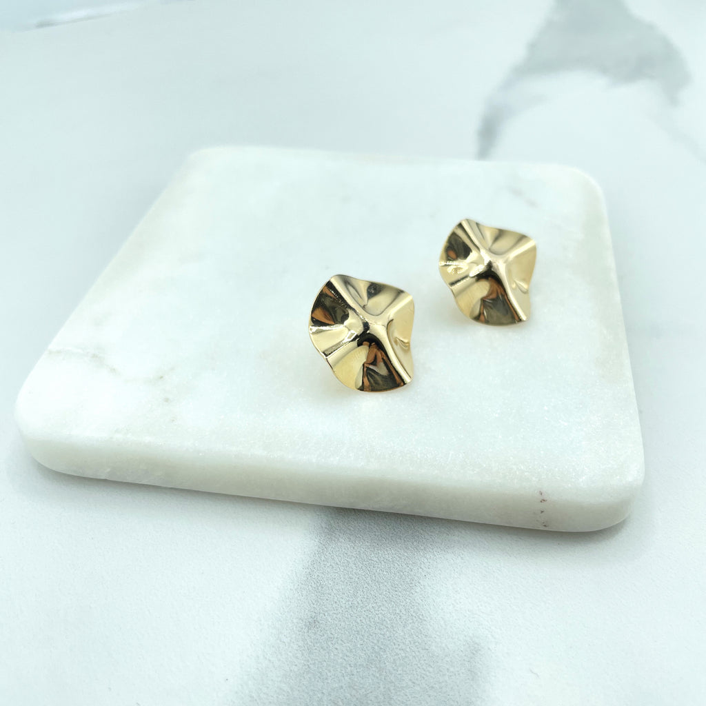 18k Gold Filled Double Hammered Coin Disc Stud Earrings, Geometric Earrings, Minimalist Modern Earrings