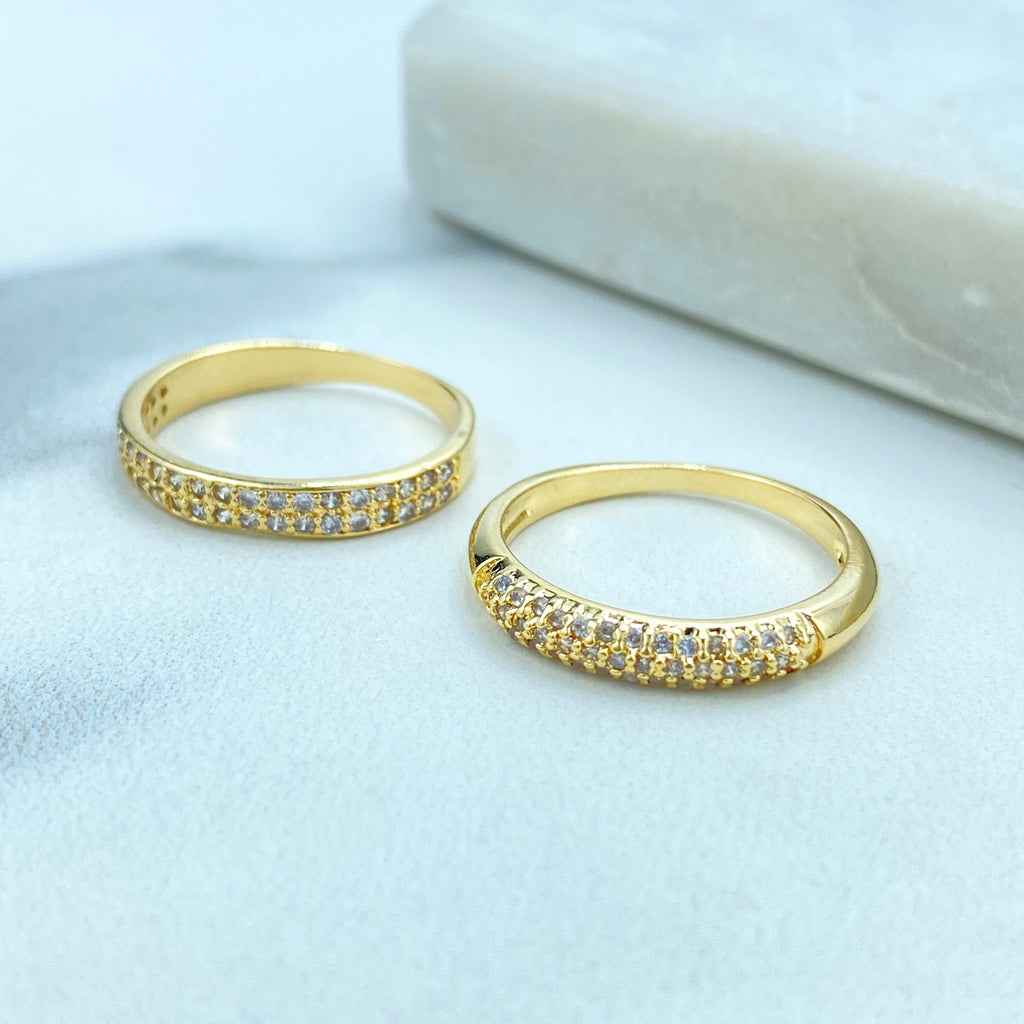 18k Gold Filled Micro Pave CZ Flat Ring or Round Ring, Timeless Classic Ring, Front Micro CZ Ring