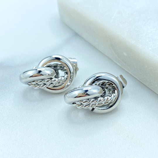 Silver Filled Chunky Knot and Twisted Earrings, Braided Chain and Twisted Circles Earrings, Trendy Earrings