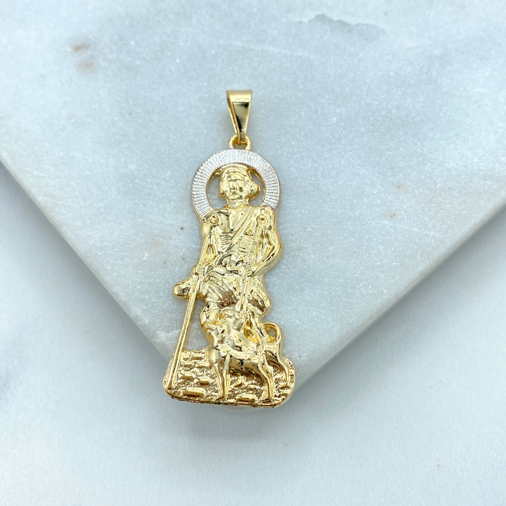 18K Gold Filled Two Tone Saint Lazarus Pendant Charm, Patron Pendant Lazarus, San Lazaro, Saint Lazarus Pendant Charms