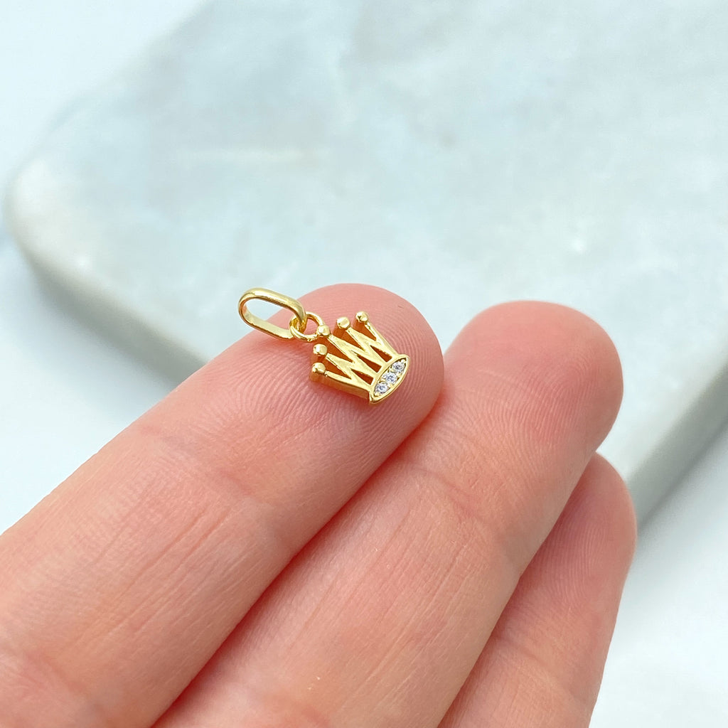 18k Gold Filled Crown Charm, Petite CZ Crown Pendant, Dainty Queen Jewelry, Royal Charm, Bulk Order