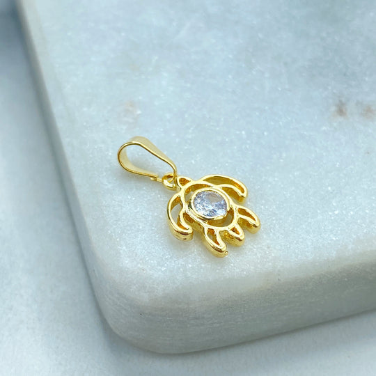18k Gold-Filled Turtle Charm with a Clear CZ Stone, Symbolizing Protection and Wisdom, Perfect for DIY Jewelry Creations