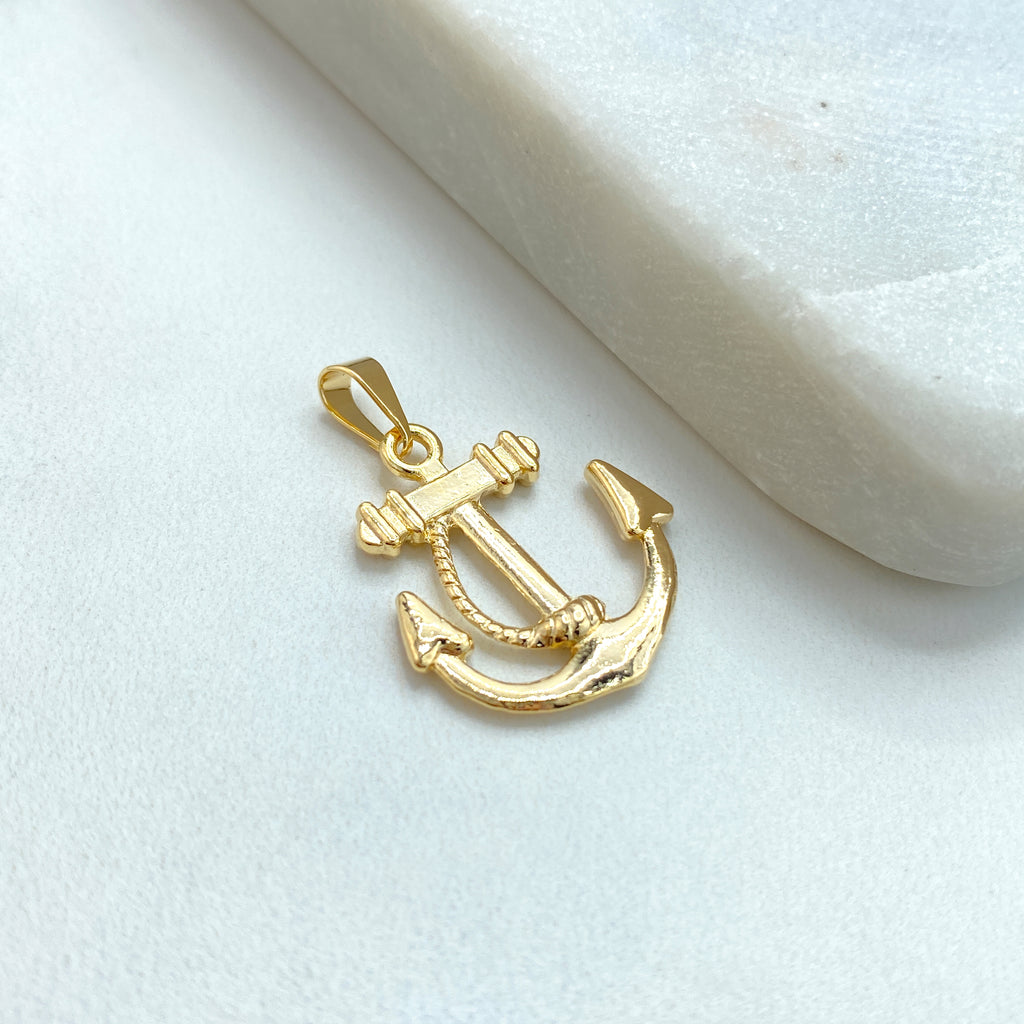 18K Gold Filled Nautical Anchor with Rope Petite Charm, Maritime Ocean Inspiration Pendant