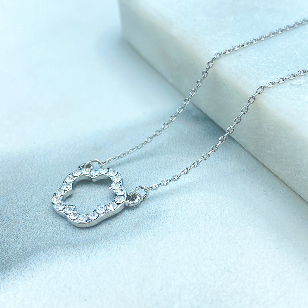 Silver Filled Delicate Necklace with CZ Flower Charm Front, and Purple Enamel Star Extender