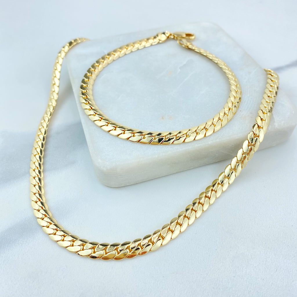Link Chain Set 18k Gold Filled 6mm Flat Curb Link Chain, Necklace, Bracelet or Anklet ...