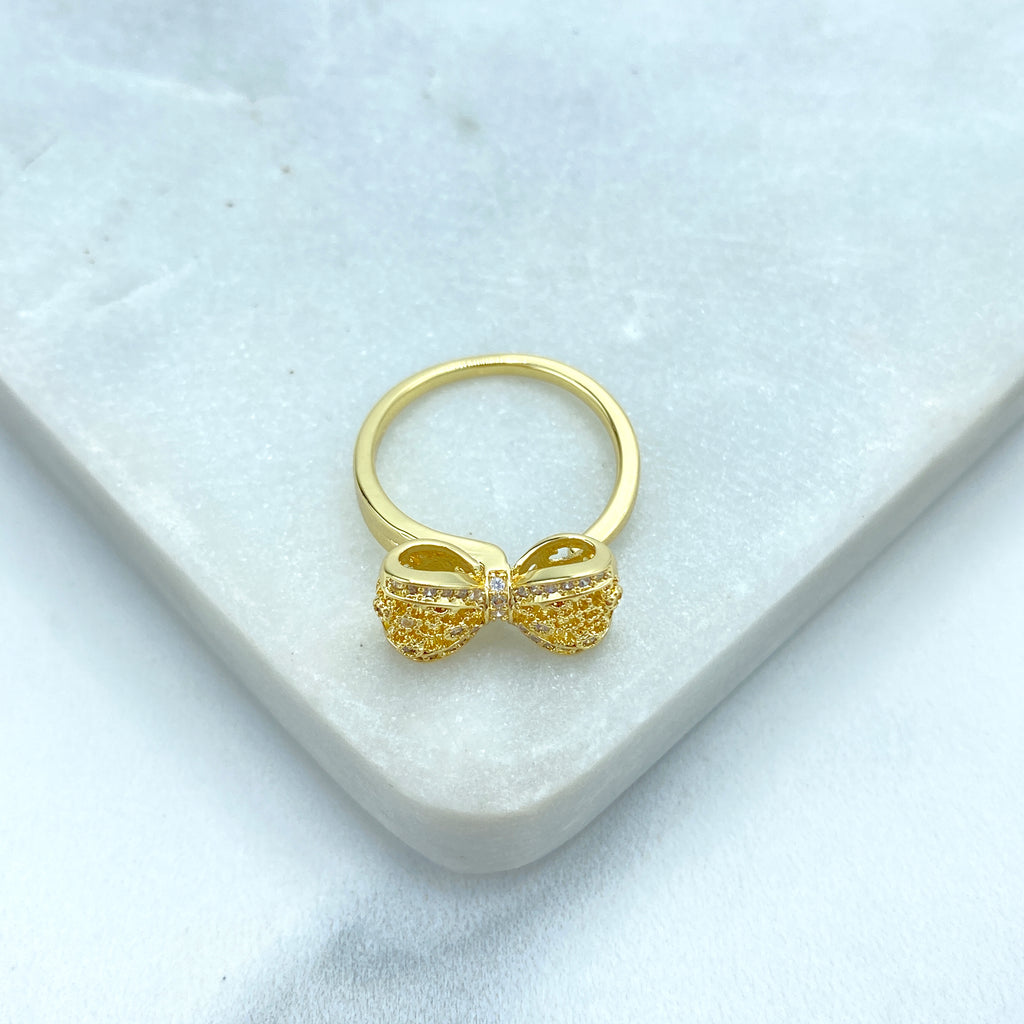 18k Gold Filled 3D Mesh Ribbon Bow Ring featuring Micro CZ | Adjustable Ring