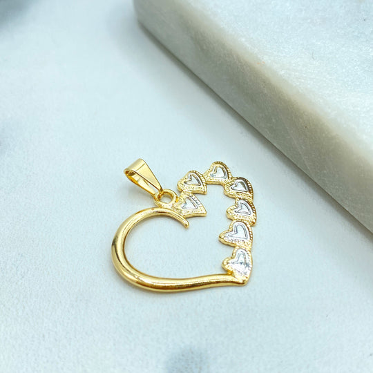 18k Gold Filled Two Tone Heart Pendant, Cutout Heart Charm, Valentines Day Pendant, Romantic Pendant