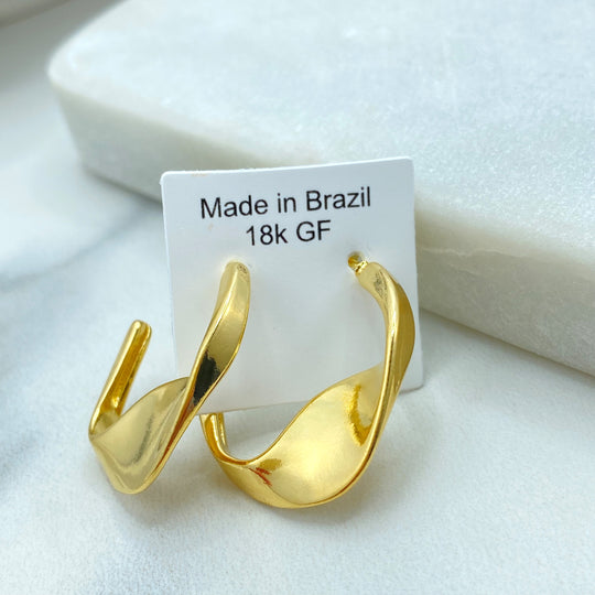 18k Gold Filled Lightweight C-Hoop Earrings, Irregular Modern Minimalist Hoops