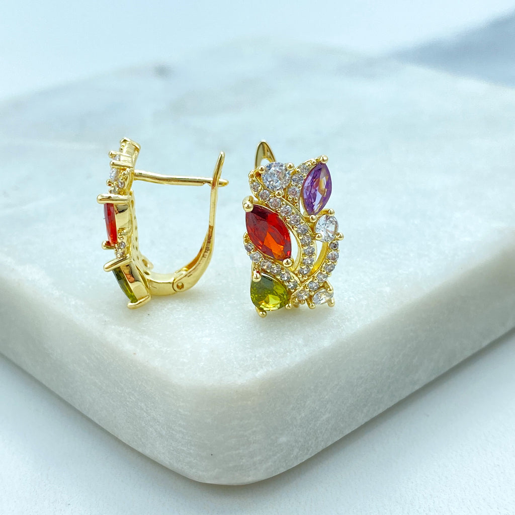 18k Gold Filled Earrings, Multicolor CZ Huggie Hoops, Rainbow Gemstone Huggie Earrings, Timeless Earrings, Gift for Her