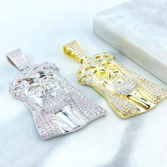 18K Gold Filled or Silver Filled, Jesus Christ Pendant, Jesus Face with Micro Pave Zirconia, Iced Hip Hop Jesus Pendant