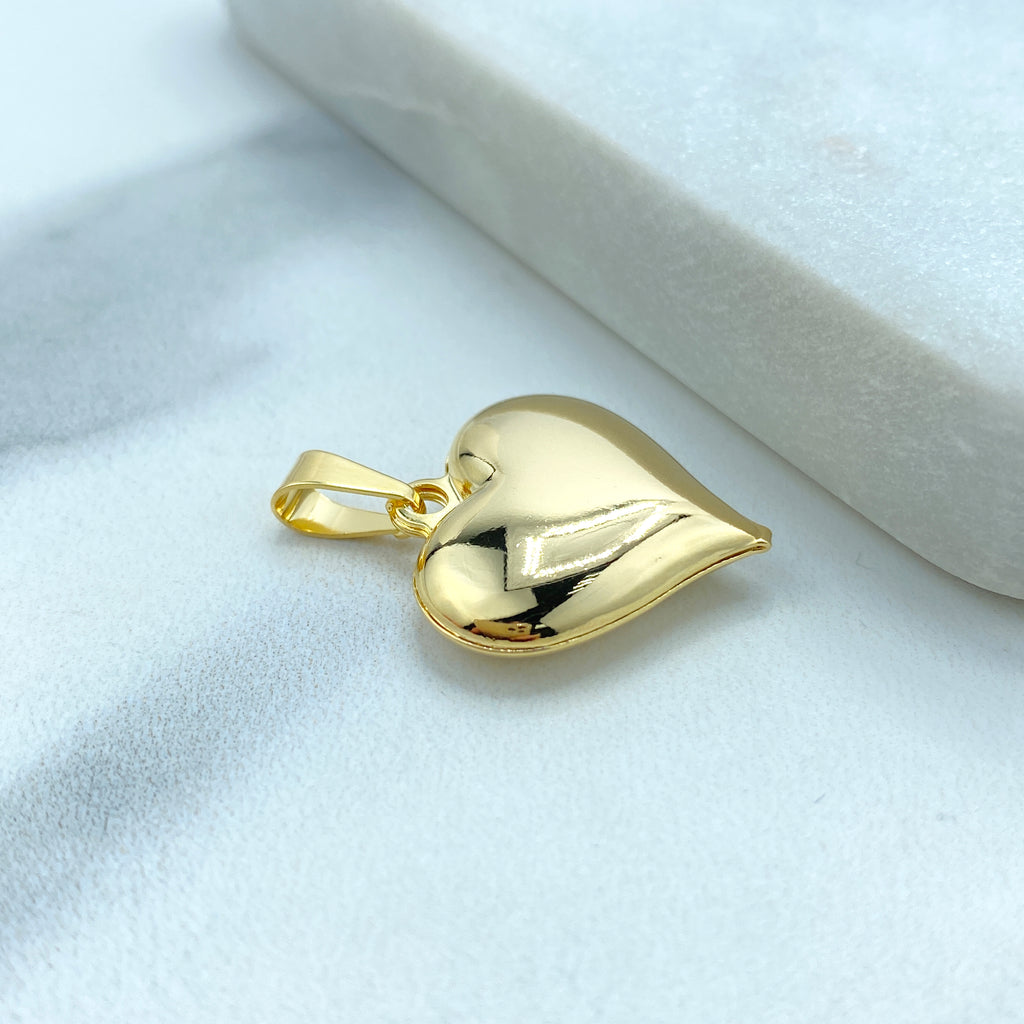 18k Gold Filled Puffed Puf 3D 22mm Heart Charm Pendant, Romantic Jewelry