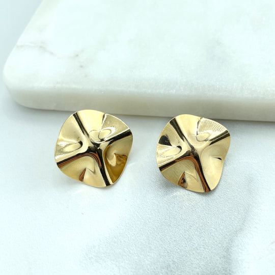 18k Gold Filled Double Hammered Coin Disc Stud Earrings, Geometric Earrings, Minimalist Modern Earrings