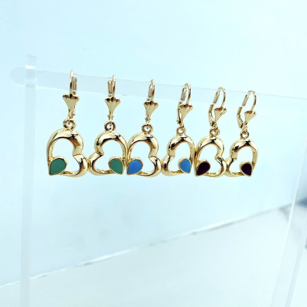 18k Gold Filled Colored Enamel Heart Shape Dangle Earrings and Pendant Set