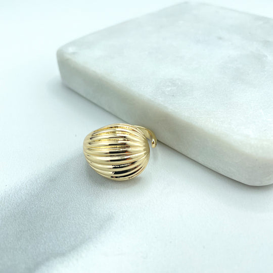 18k Gold Filled Line Patterned Dome Ring, Croissant Dome Ring, Vintage Dome Ring, Adjustable Ring