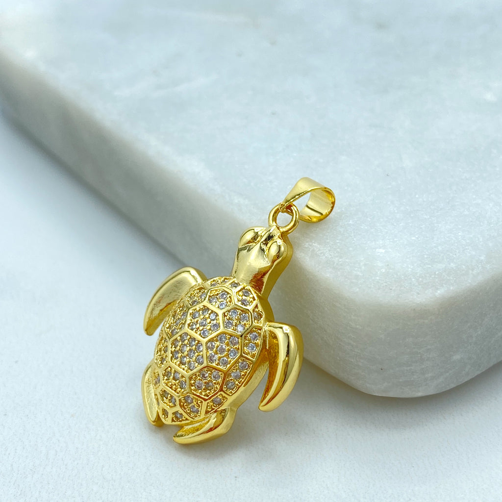 18k Gold Filled Turtle Pendant, CZ Pave Sea Turtle Charm, Dainty Ocean Jewelry, Gift for Her, CZ Sea Turtle Charm