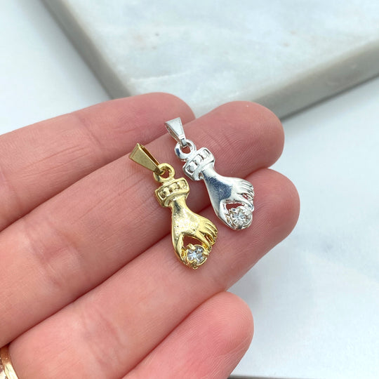 18k Gold Filled or Silver Filled "Hand of Grace” Charm with Micro Cubic Zirconia, Hand of Grace Pendant for Protection and Divine Provision