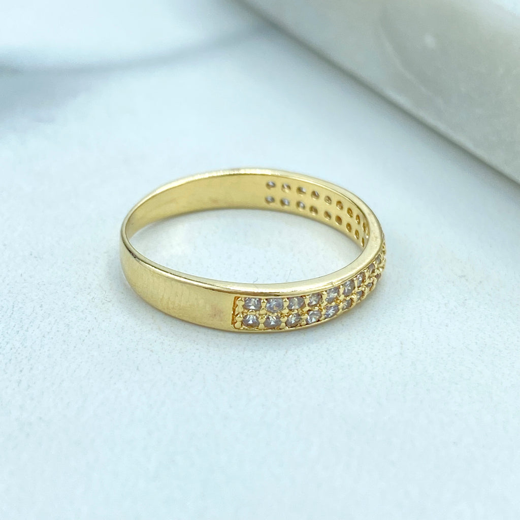 18k Gold Filled Micro Pave CZ Flat Ring or Round Ring, Timeless Classic Ring, Front Micro CZ Ring