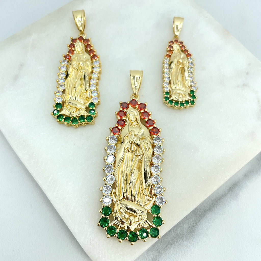 18k Gold Filled Mexican Cubic Zirconia Our Lady Of Guadalupe Religious Pendant