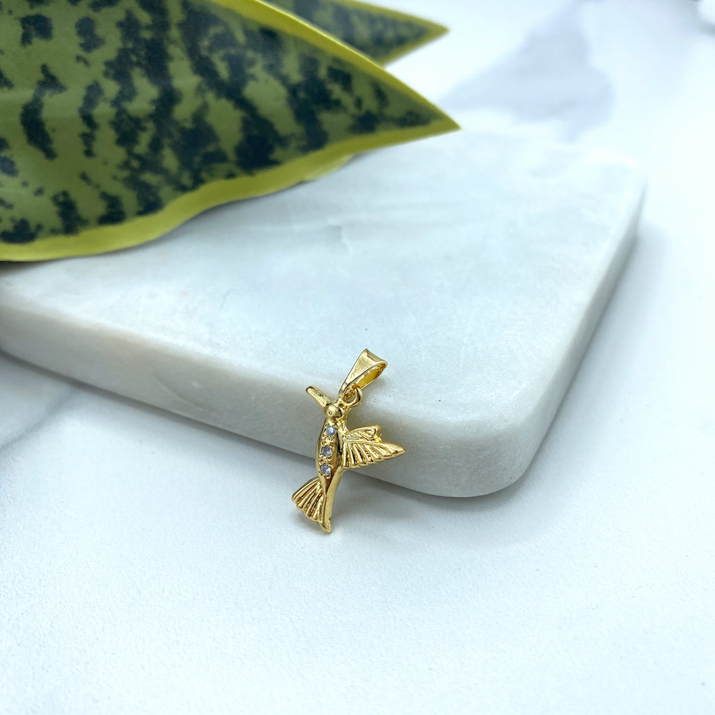 18k Gold Filled Hummingbird Charm Featuring Cubic Zirconia, Cute Bird Charm