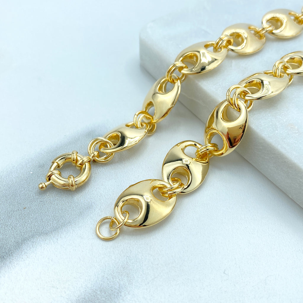 18k Gold Filled 14mm Puffed Mariner Link Light and Hollow Chain Chain 17.5" or Bracelet 7.5"