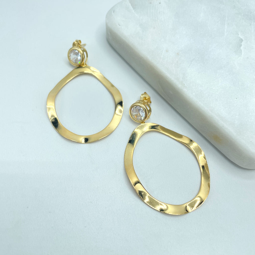 18k Gold Filled Hammered Circle Dangle & Drop Earrings with Cubic Zirconia Push Back