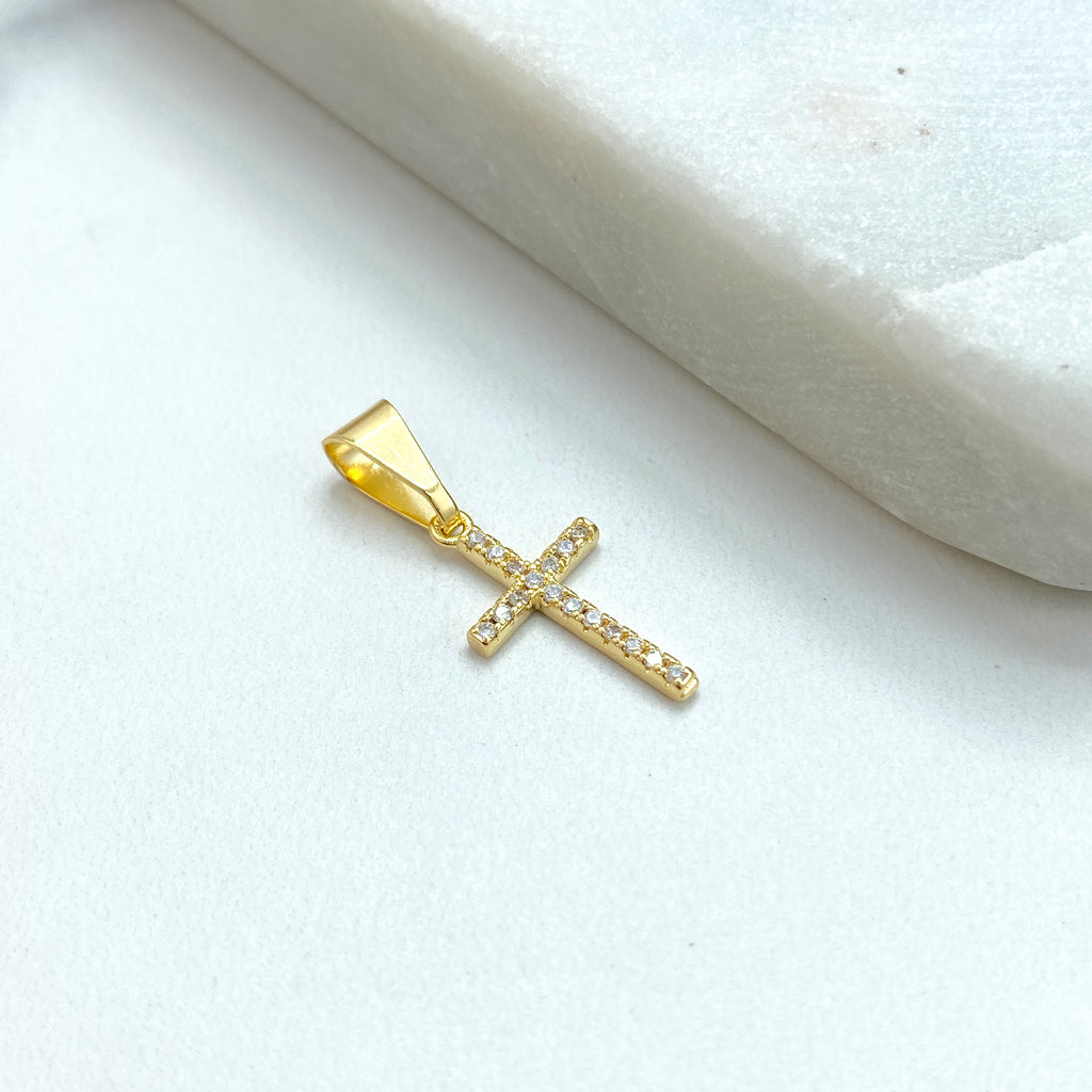 18k Gold Filled Petite Cross Charm featuring Pave Micro Cubic Zirconia, Religious Diy Charm