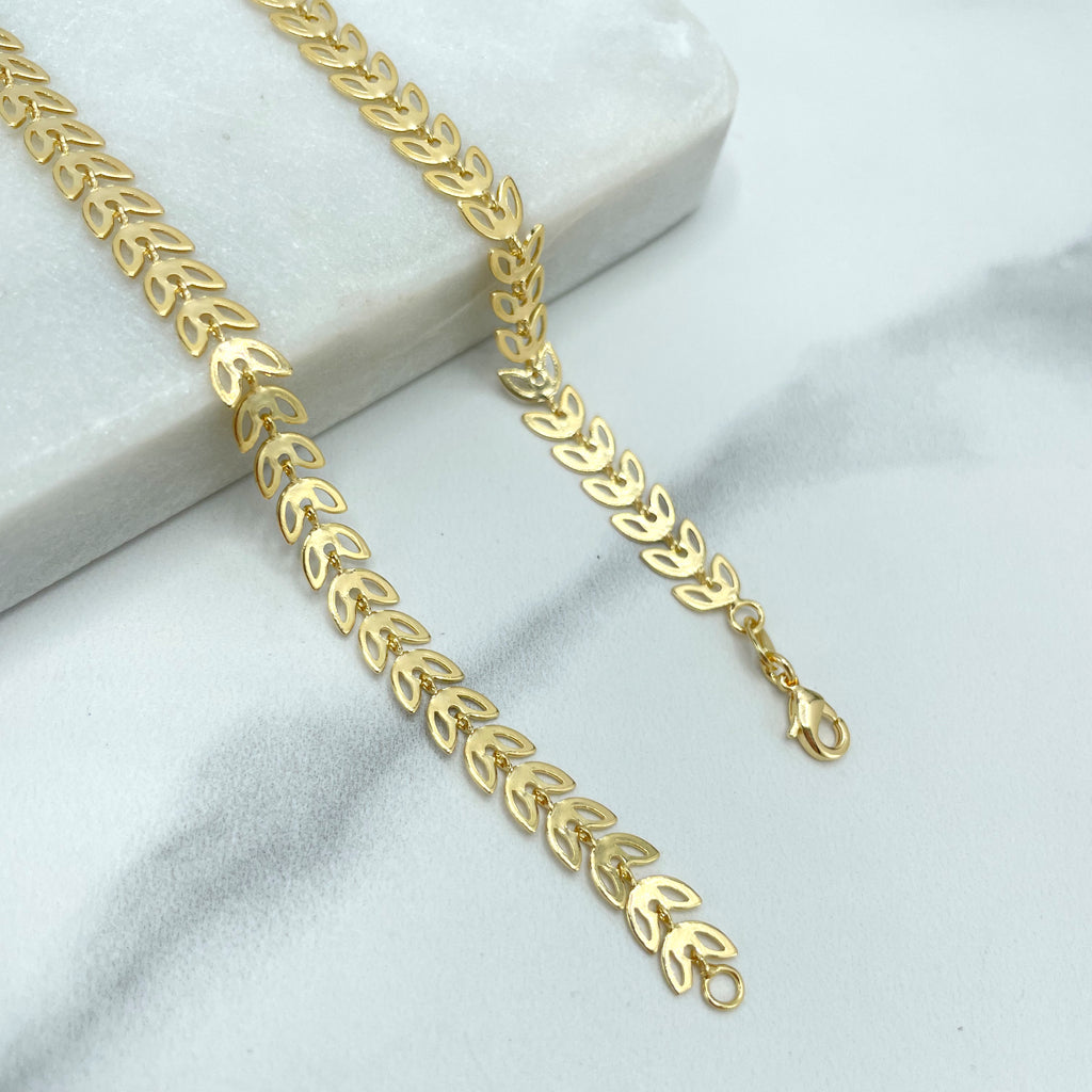 18k Gold Filled Cutout Leaf Design Linked Chain or Bracelet, Gold Leaf Designed Chain Set