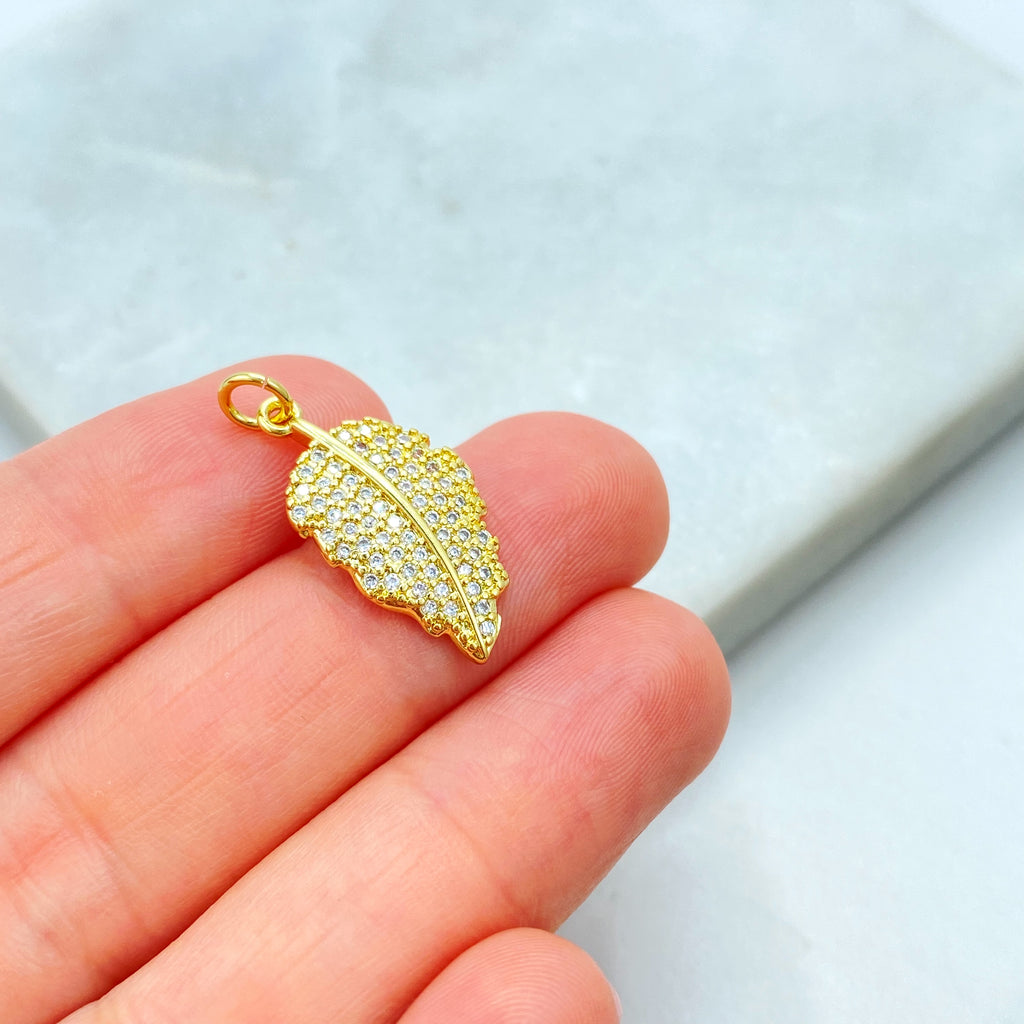 18k Gold Filled Leaf Charm, CZ Pave Small Leaf Pendant, Dainty Nature Jewelry, Bulk Order, Boho Charm, Gift for Her