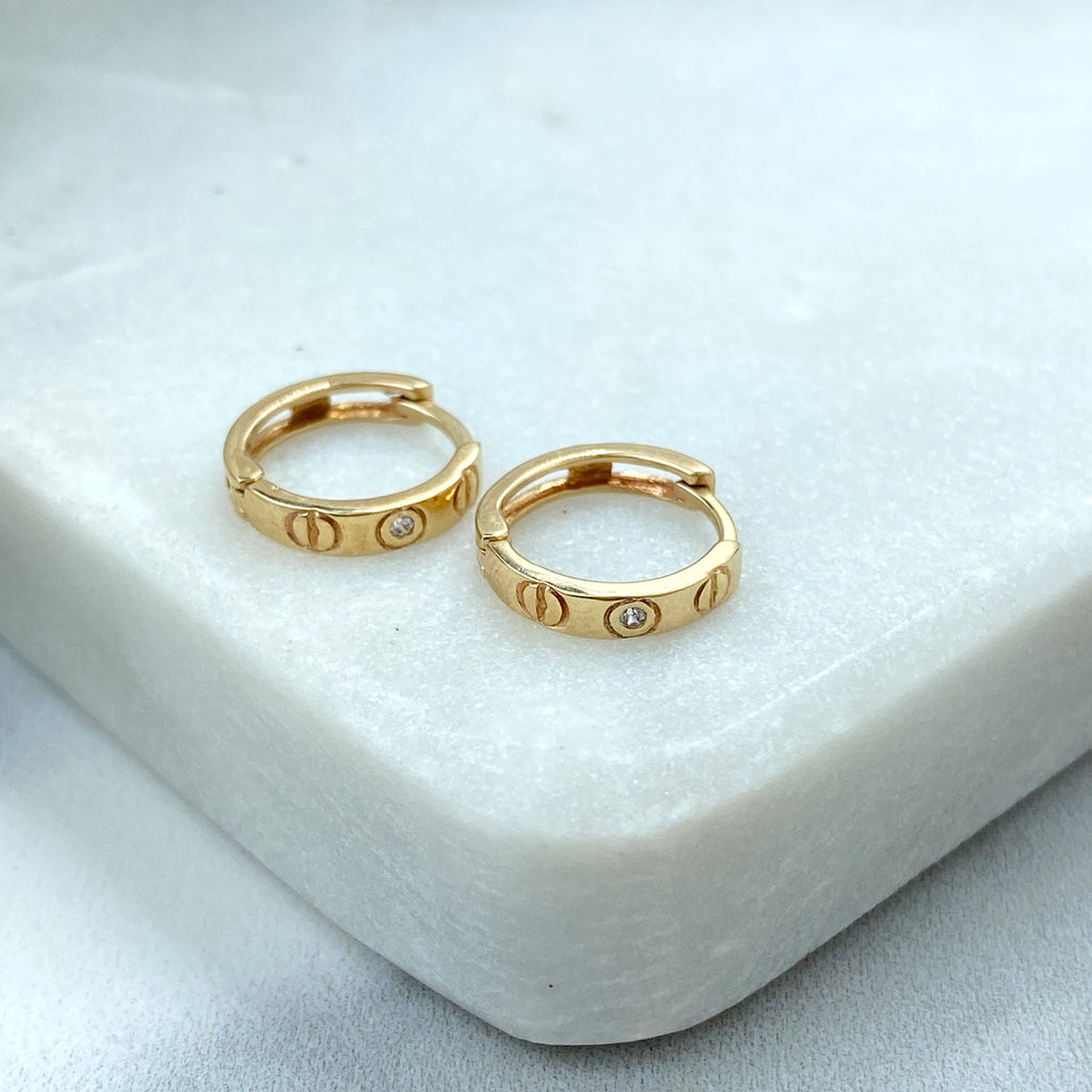 14k Solid Gold Huggie Earrings featuring CZ, 14k Solid Yellow Gold Classic CZ Huggie Earrings