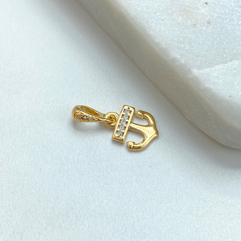 18k Gold Filled Petite Nautical Anchor featuring Micro Cubic Zirconia