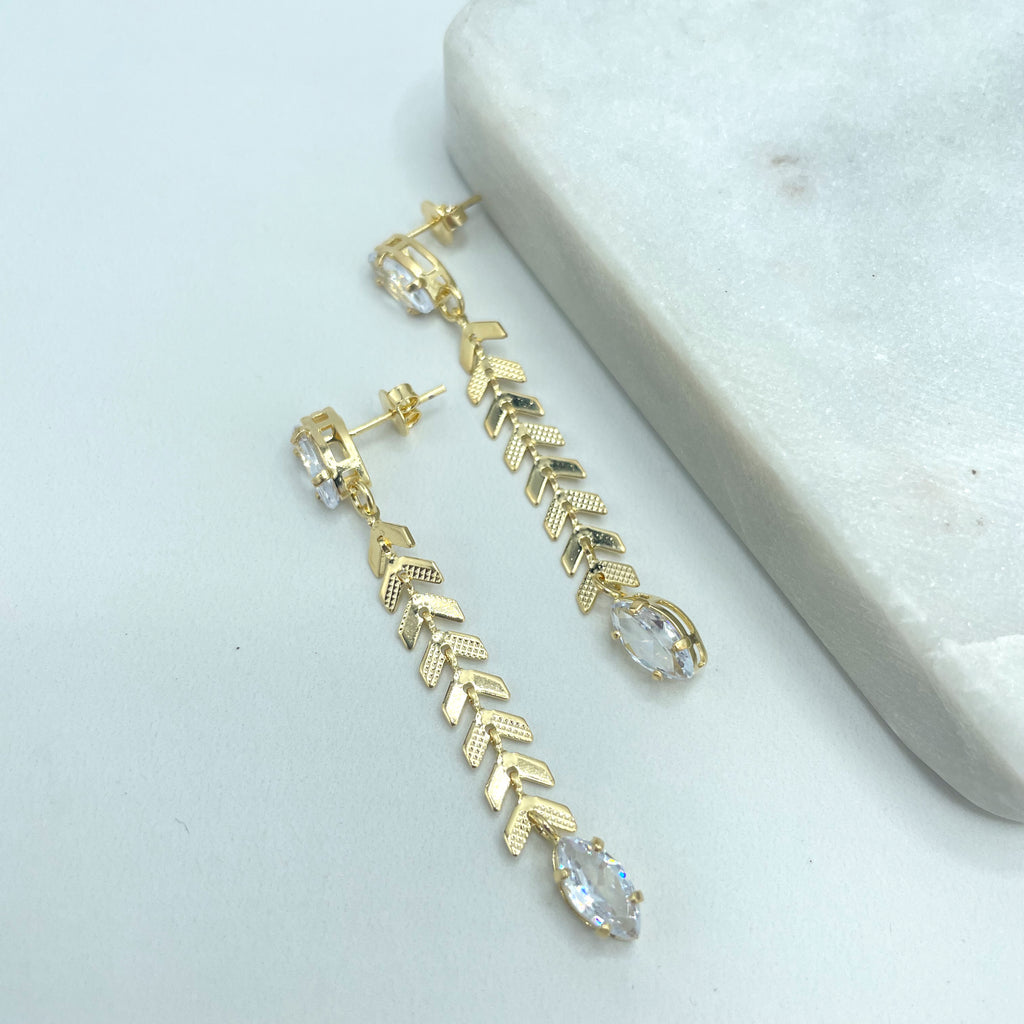 18k Gold Filled Drop & Dangle Earrings with Clear Marquise CZ and Drop Arrow Shape Link