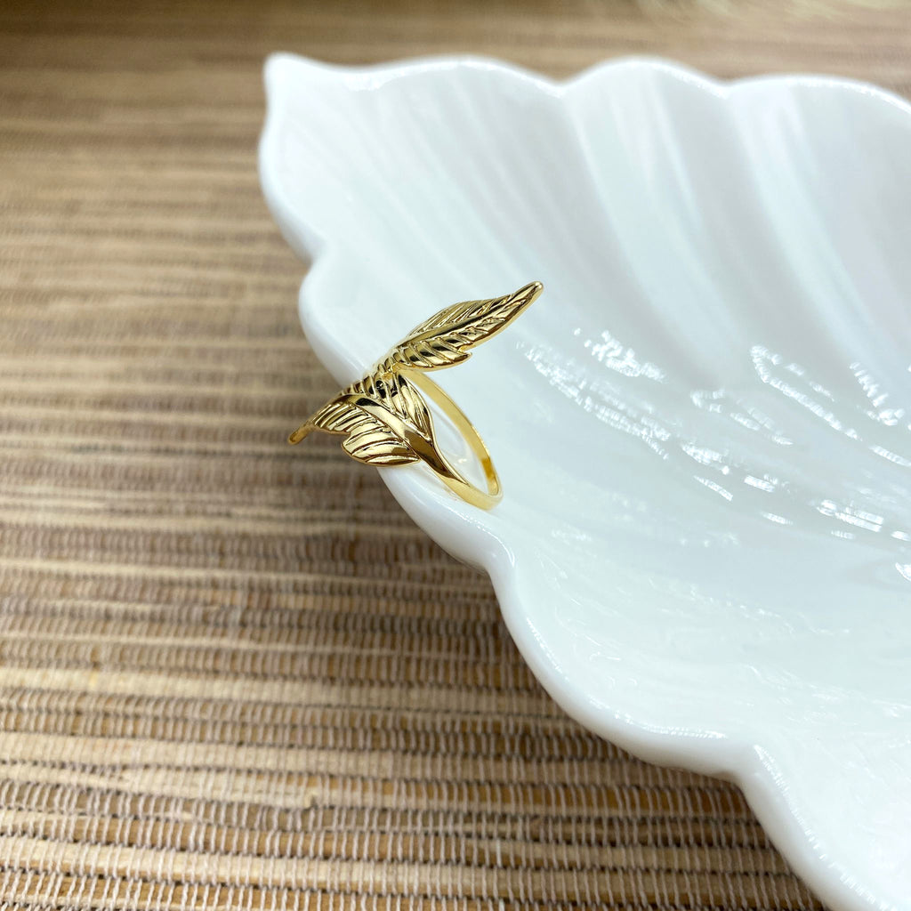 18k Gold Filled Double Leaves Shape Design, Fashion Spring Autumn Ring, Wholesale Jewelry Making Supplies
