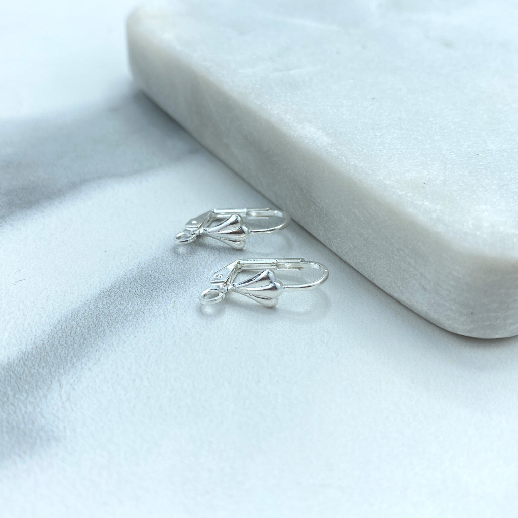 Silver Filled Leverback Shell Earrings, French Hook Ear Wire with Open Loop, Lever Back Hook Clasps