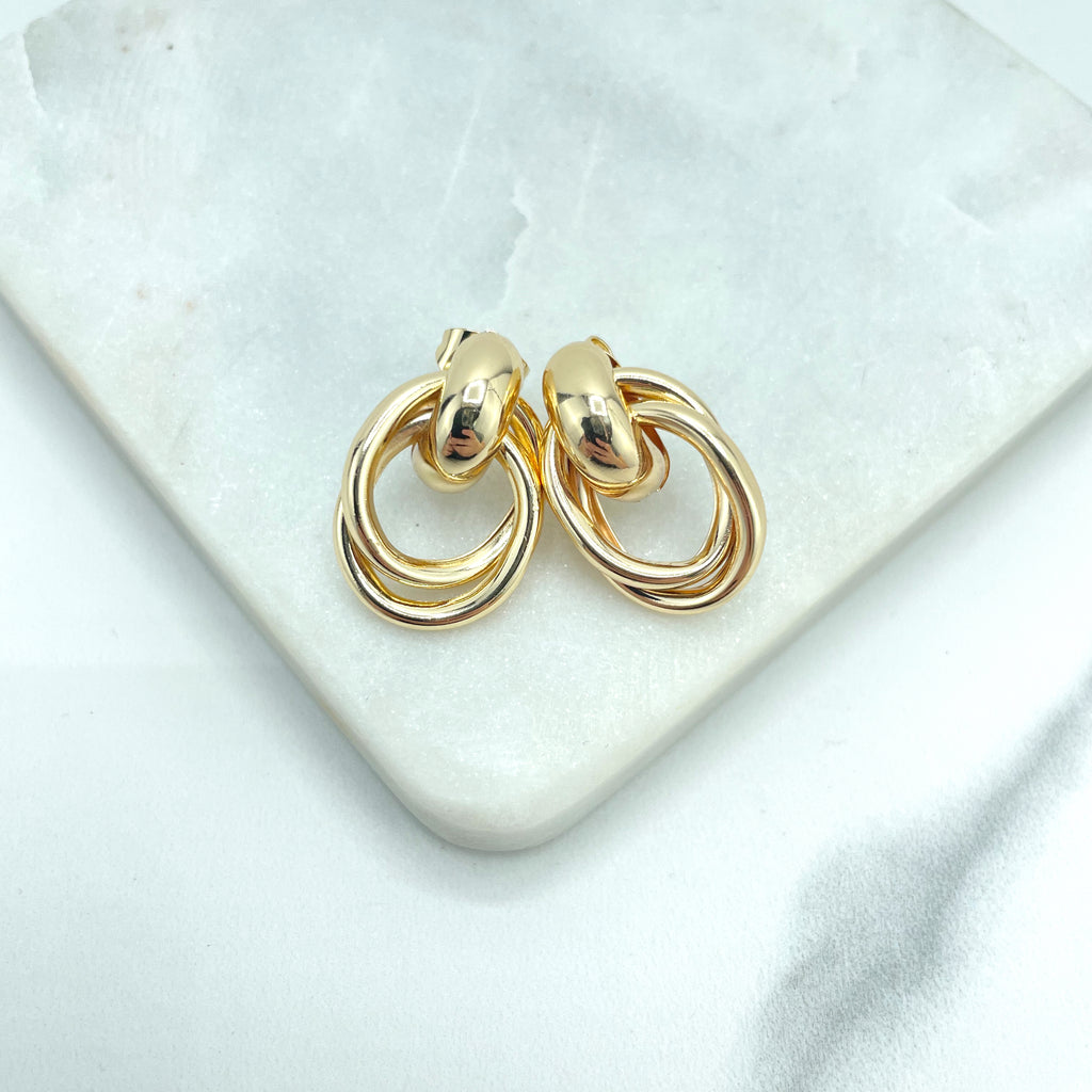 18k Gold Filled Drop Stud Earrings with Double Twisted Circles