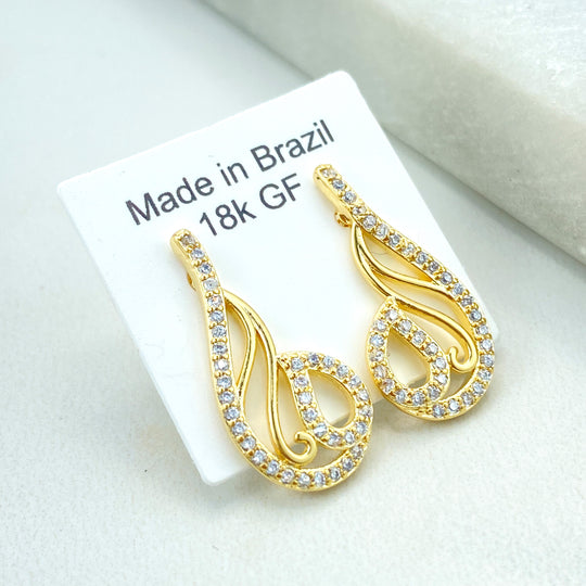 18k Gold Filled Tear Shape Earrings with Micro CZ, Teardrop Shape Earrings featuring Micro Pave