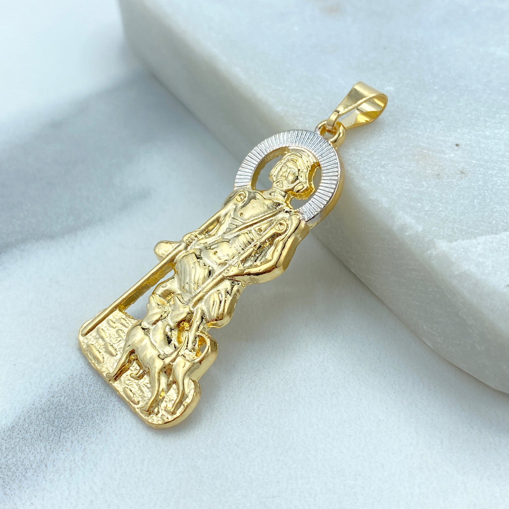 18K Gold Filled Two Tone Saint Lazarus Pendant Charm, Patron Pendant Lazarus, San Lazaro, Saint Lazarus Pendant Charms