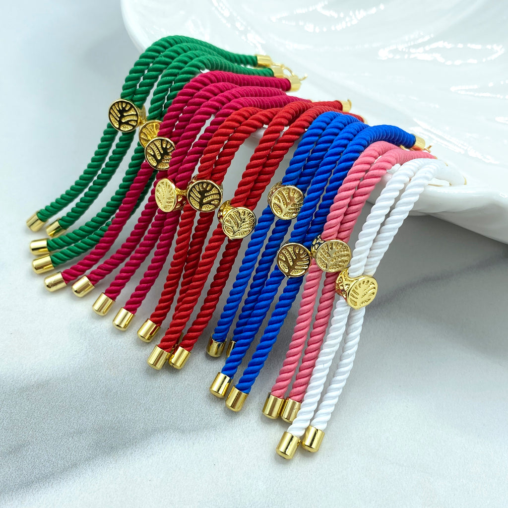 18k Gold Filled DIY Adjustable Slider Bracelet with Ends Tree of Life Charms, Bracelet Making Nylon Twisted Cord Bracelet.