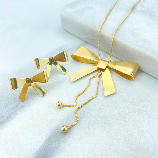 18k Gold Filled Coquette Bow Necklace, Bow Earrings, Buy as a Set or Individually, Bow Ribbon Knot Necklace or Earrings