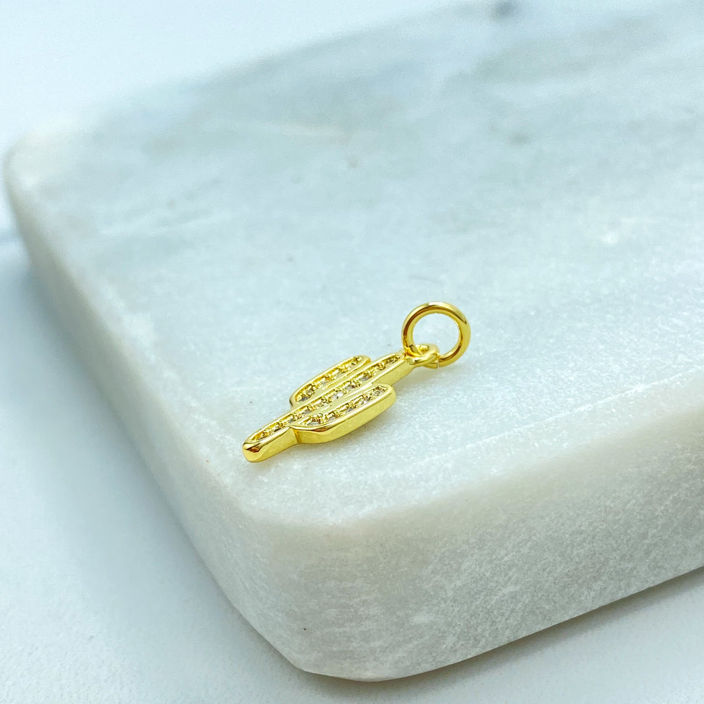 18k Gold Filled Cactus Charm, Small Cactus CZ Pendant, Dainty Minimalist Charm, Gift for Her, Bulk Order