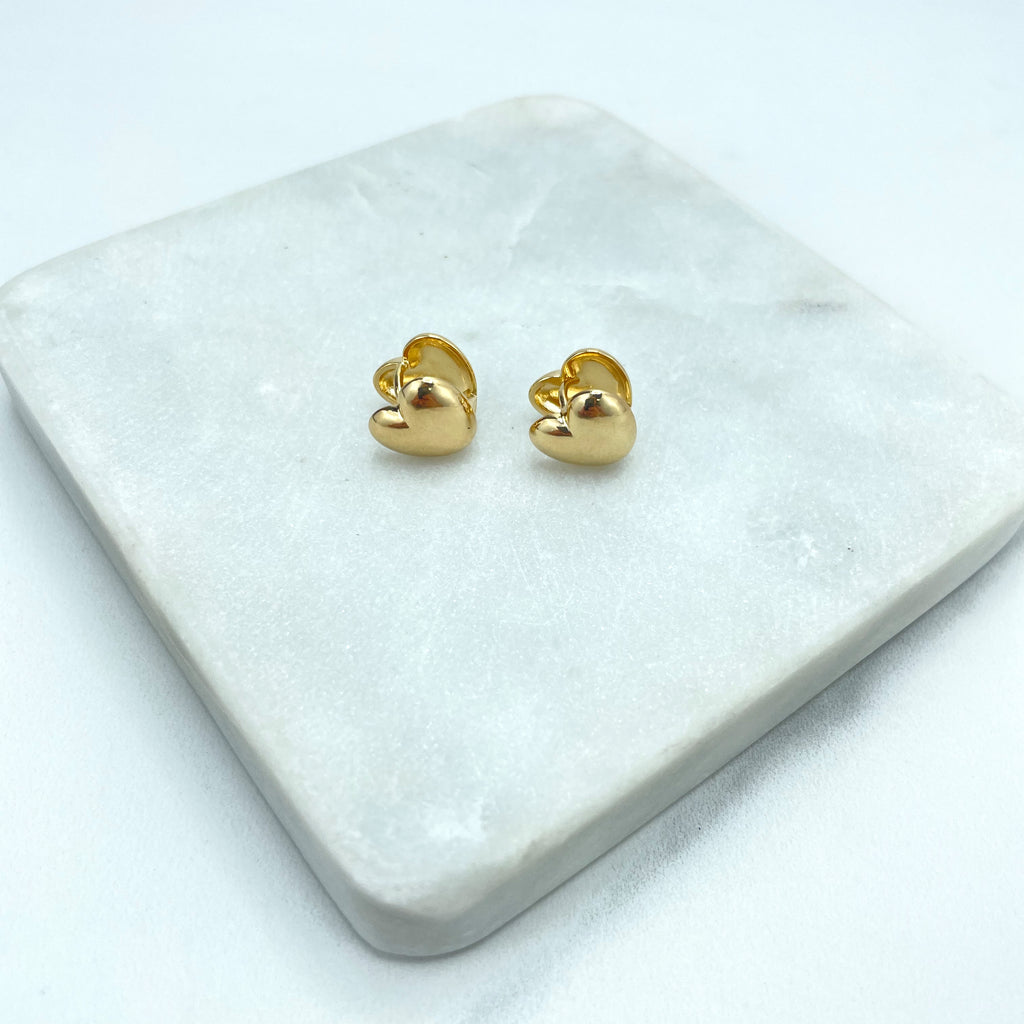 18k Gold Filled Polished Heart Shape Stud Earrings, Double Heart Earrings