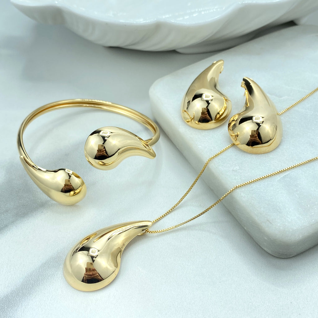 18k Gold Filled Teardrop Shape Light and Hollow Stud Earrings, Cuff Bracelet or Necklace