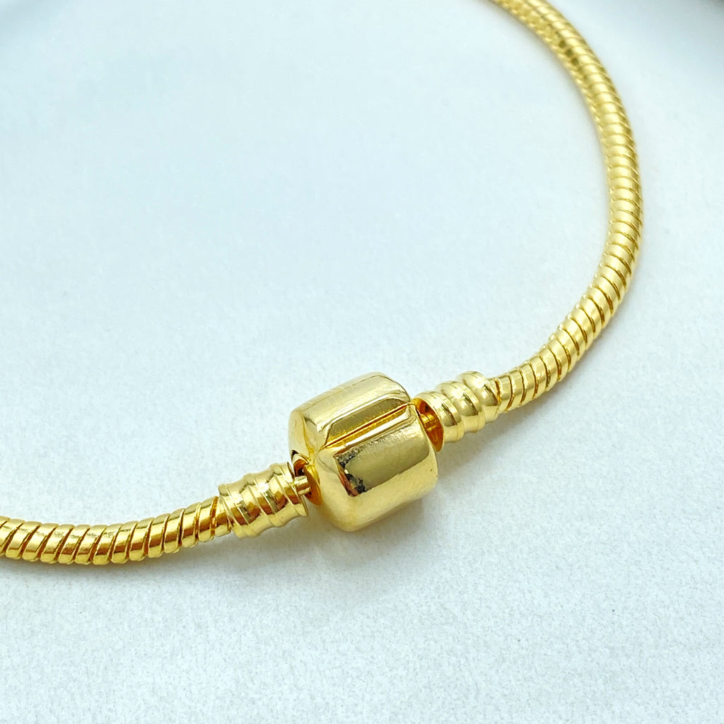 18k Gold Filled Snake Chain Bracelet, European Style Charm Bracelet, Cable Bangle for Charms, Barrel Clasp, Charm Holder Bracelet