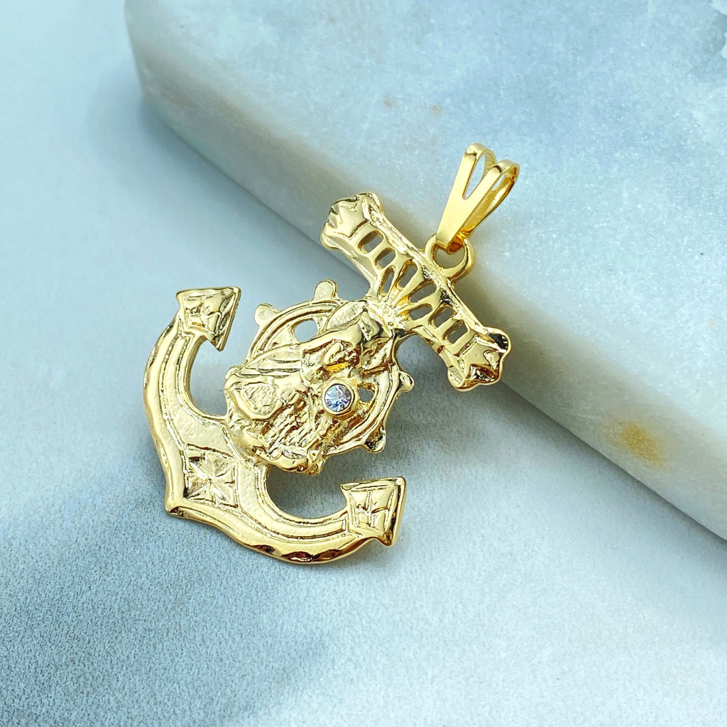 18k Gold Filled Anchor Mariner Saint St Barbara Medal Pendant, Nautical Charm with Saint Barbara, Santa Barbara Pendant